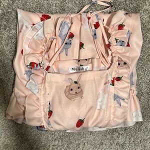 Blush Midi Dress with Bunny and Strawberry Design